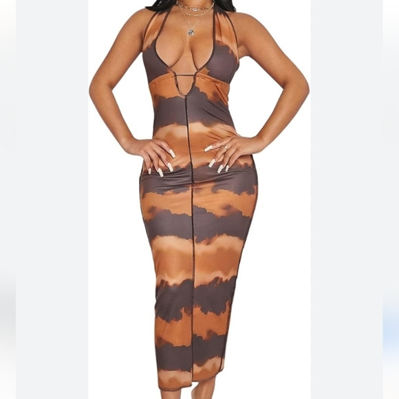 SHEIN Dresses & Skirts - Brown and Black Tie-Dye Bodycon Dress